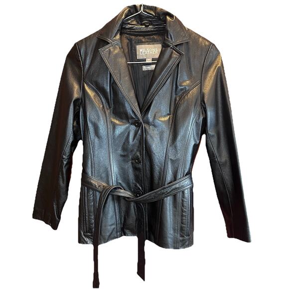 Wilson Jackets & Blazers - Wilsons Leather Black Leather Jacket Womens M Belted Lined Button Minimalist